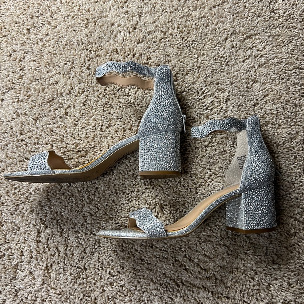 INC Silver Kitten Block Heels